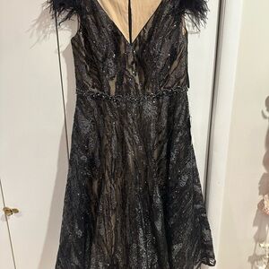 Black Sequin Dress with Feather Details
